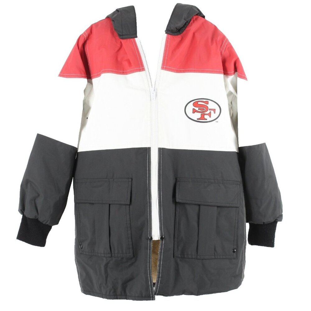 NFL Game Day Sz M 8-10 Black White Red Gold Hood Polyvinyl Cotton Boys Coat